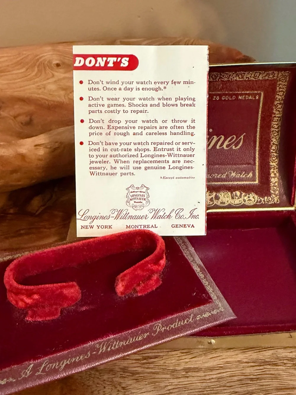 Vintage Longines Watch Presentation Box • Red Velvet • Collectible